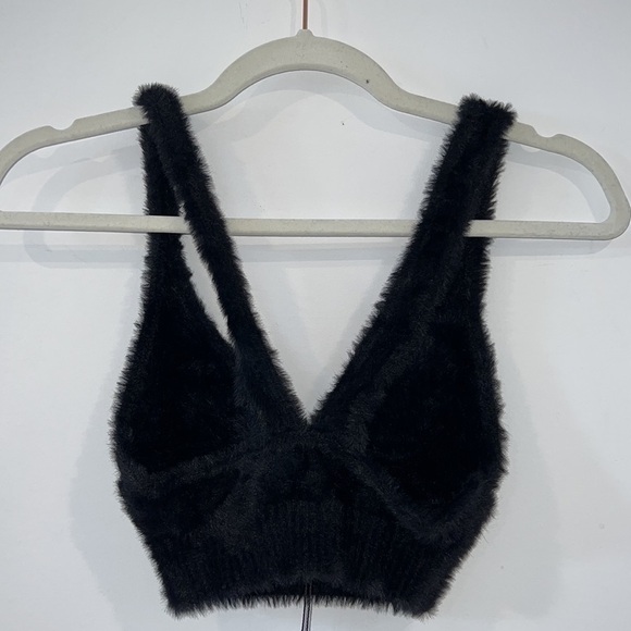 For Love and Lemons Black Devon Fuzzy Knit Crop Top size XS - Picture 10 of 14